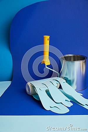 Empty shiny can near roller with Stock Photo