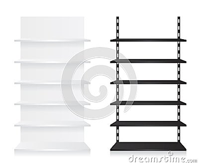 Empty shop shelves black and white Vector Illustration