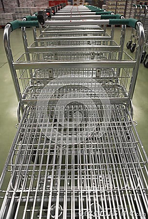 Empty Shopping Carts In Row Stock Photo