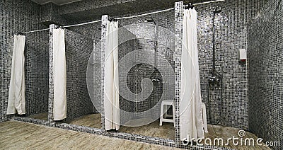 Empty Showers in modern Gym Stock Photo
