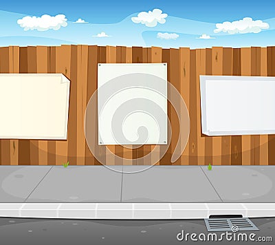 Empty Signs On Urban Wood Fence Vector Illustration