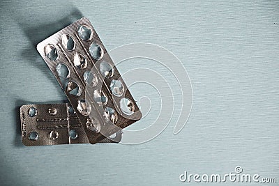 Empty silver pill blisters packs with copy space Stock Photo