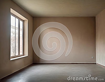 Empty simple dark room interior with unpainted walls Stock Photo