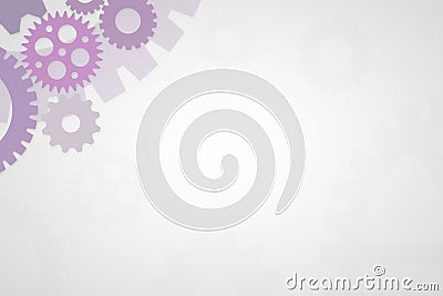 Empty slideshow template in purple with empty space for wording or text. Cogs and gears Stock Photo