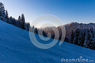 Empty slope in sunset at Garmisch Partenkirchen Stock Photo