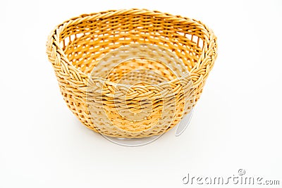 empty small straw basket on white Stock Photo