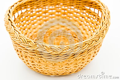 empty small straw basket on white Stock Photo