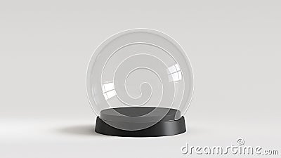 Empty snow glass ball with black tray on white background. 3D rendering. Stock Photo