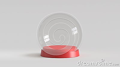 Empty snow glass ball with red tray on white background. 3D rendering. Stock Photo