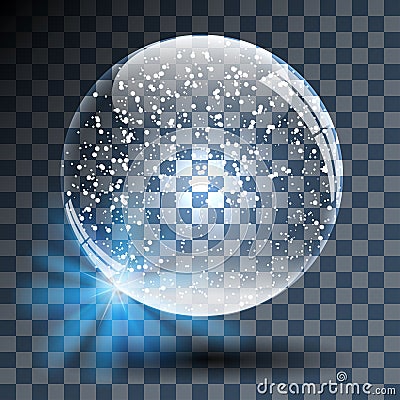 Empty Snowy Glass Ball on Transparent Vector Illustration