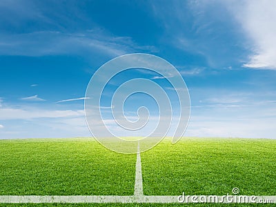Empty soccer field with blue sky Stock Photo