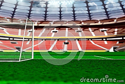 Empty soccer stadium in sunlight Stock Photo