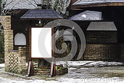 Empty space for copy white board on red brick wall texture background. Stock Photo