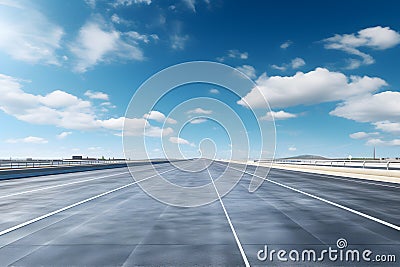 empty space road racing highway driving under the blue sky mock up place. Landing page concept Stock Photo