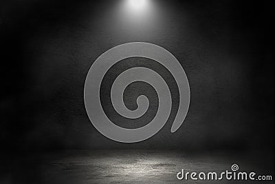 Studio dark room of Concrete floor with spot lighting and smoke in black background. Stock Photo