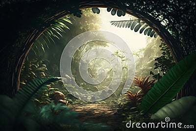 empty space sunny jungle forest,tropical nature display scene Generative AI Stock Photo