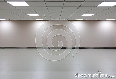 Empty Space of White Room with Ceiling Light for Gallery Interior Stock Photo