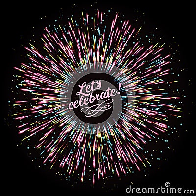 Abstract composition in the form of an explosion of fireworks against a dark background. Festive New Year`s salute. Vector Illustration