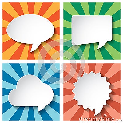 Empty speech bubbles paper on Sun burst retro Patt Vector Illustration