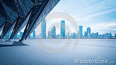 Empty square floor front with cityscape Stock Photo