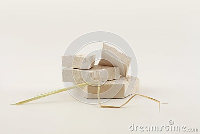 Empty stack of stones platform podium on beige background. Minimal empty display product presentation scene Stock Photo