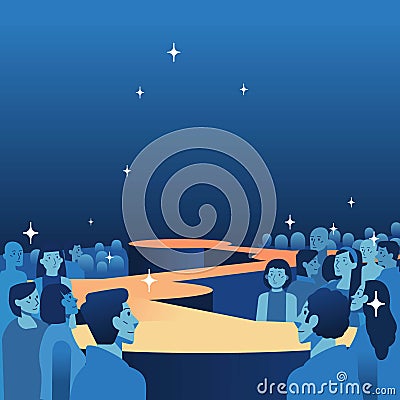 Empty stage fashion show Runway mode Blue background audience crowd looking at the stage vector illustration Vector Illustration