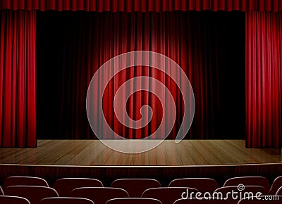 Empty stage with red curtain Stock Photo