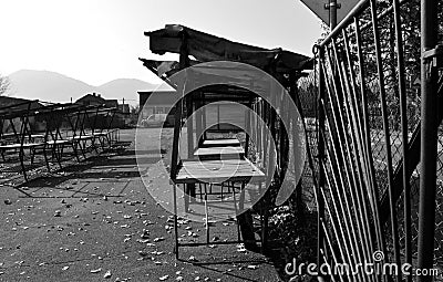 Empty stalls at the market Stock Photo