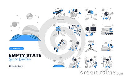 Empty State Illustration with space Astronaut Theme with various empty state, empty inbox, no message, 404, error page Stock Photo