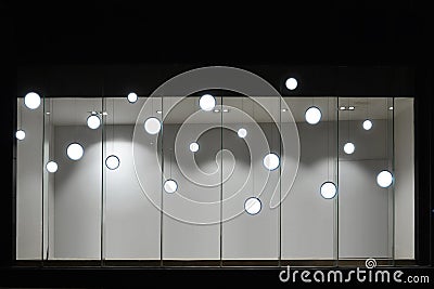 Empty store display window with led light bulbs,LED lamp used in shop window,Commercial decoration Stock Photo