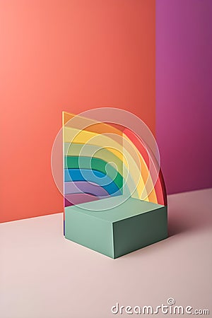 Empty storefront promotion mockup creative round scene from iridescent rainbow backgroud Generative AI Stock Photo