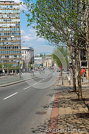 Empty street in Belgrade, Serbia during weekend Editorial Stock Photo