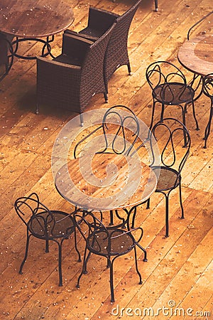 Empty Street Cafe Chairs and Tables Stock Photo