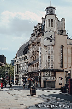 Empty street and facade of Prince of Wales theatre, London, UK Editorial Stock Photo