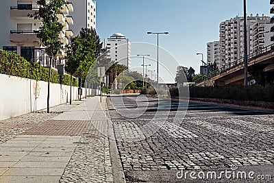 Empty street road in city with house Stock Photo