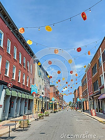 Empty street in Saint-Hyacinthe downtown during the Covid-19 pandemic. A beautiful town in Quebec Canada Editorial Stock Photo