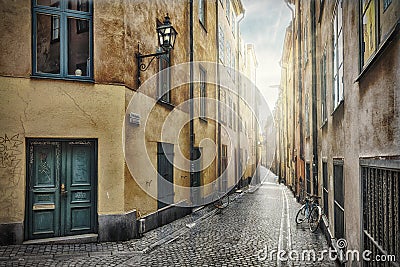 Empty street in Stockholm Old Town Stock Photo