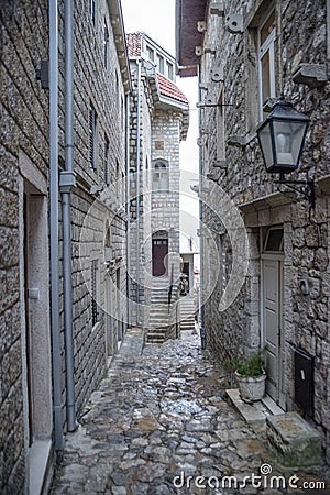 Empty street of Ulcinj town in Montenegro Editorial Stock Photo