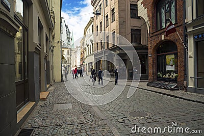 Empty streets of the old town of Riga Editorial Stock Photo