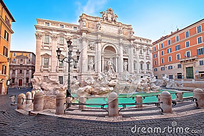 Empty streets of Rome. Majestic Trevi fountain in Rome street view Stock Photo