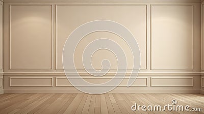 Elegant Minimalist Room With Beige Walls And Wooden Floor Stock Photo