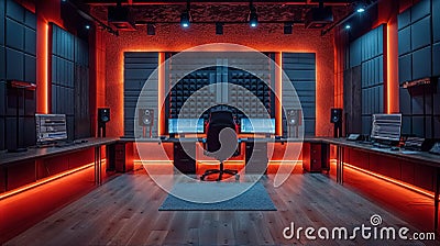 Empty Studio Where Beatmakers Mixing And Musician Work. Unoccupied Studio's Ambient Charm Stock Photo