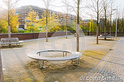 Empty Stylish Round Benches Stock Photo