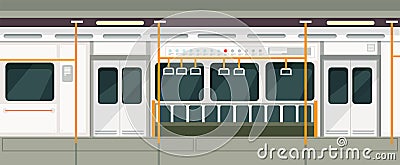 Empty subway train inside view. Metro carriage vector interior Vector Illustration