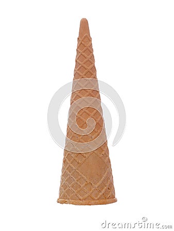 Empty sugar wafer ice cream cone, cornet isolated on white background. Stock Photo