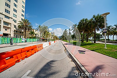 Empty summer street Miami Beach Ocean Drive Coronavirus Covid 19 pandemic stay at home order Editorial Stock Photo