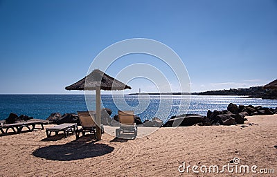 Empty sunbeds in playa blanca Stock Photo