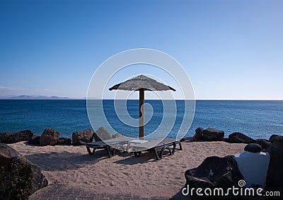 Empty sunbeds in playa blanca Stock Photo