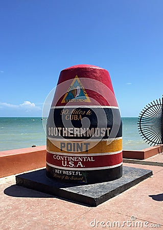 Empty view of the southernmost point and distance to Cuba landmark of the continental USA in Key West, Florida Editorial Stock Photo