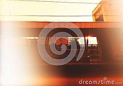 Empty sunset railway station background Stock Photo